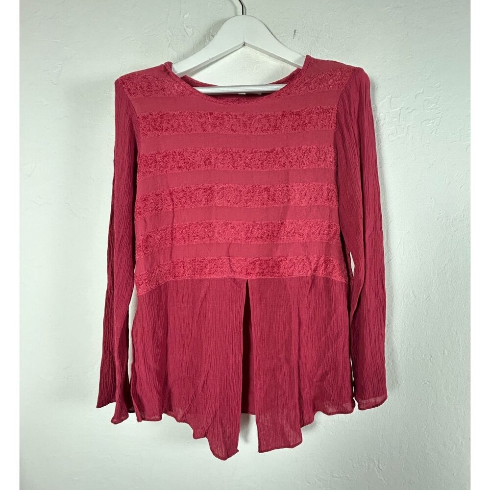 Dorothy Schoelen Platinum Womens Long Sleeve Red Textured Split Front Top Medium